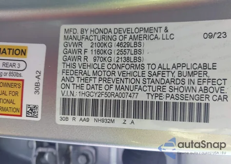 2024 Honda Accord Hybrid Sport z USA, uszkodzony, nr VIN 1HGCY2F50RA007477